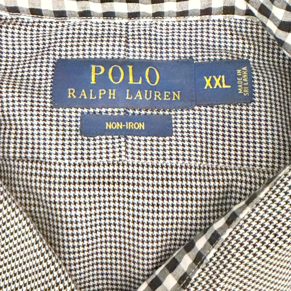 Polo Ralph Lauren Button Front Men XXL Black White Houndstooth Cotton Non-Iron